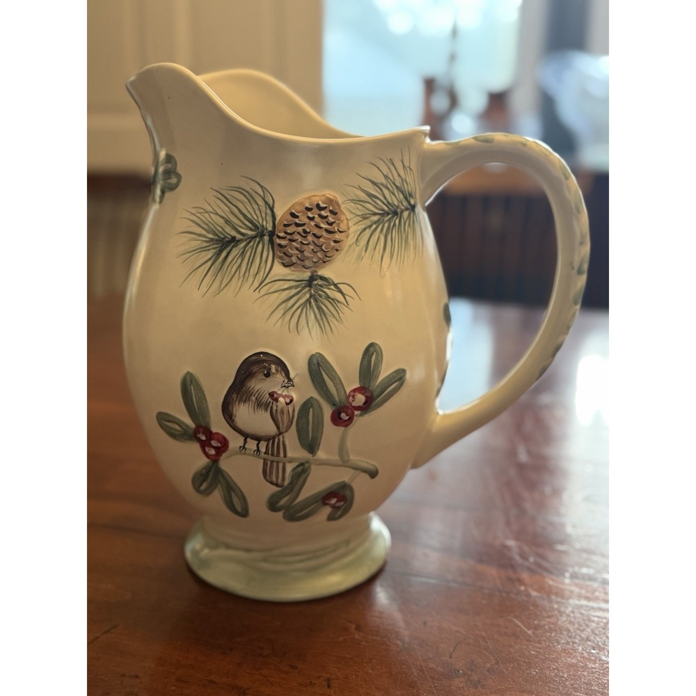 Winterwood by Pfaltzgraff 160oz Pitcher Huge 11 3/8" Christmas Holiday Birds